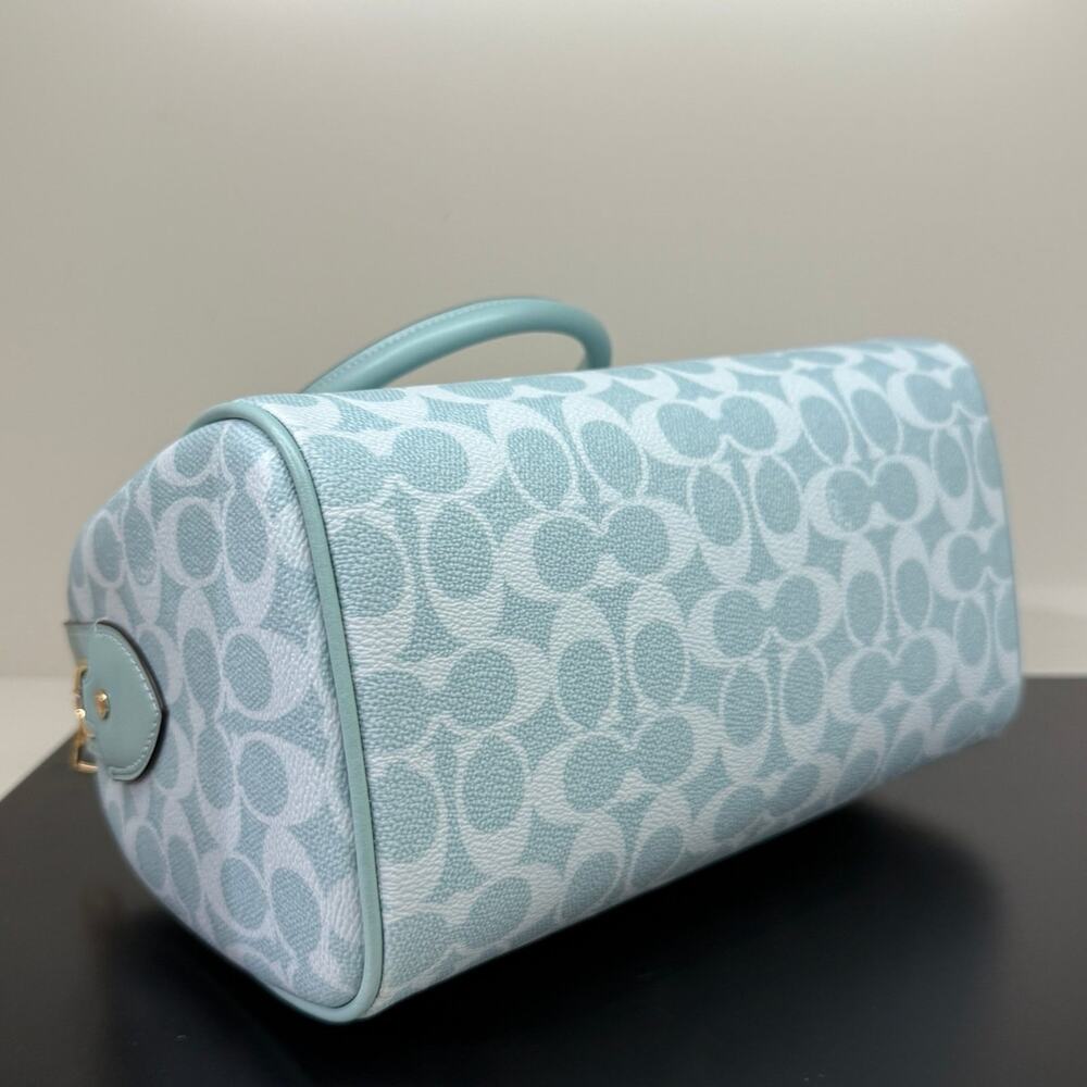 Coach Rowan Satchel Bag In Signature Canvas CEY39 Gold/Light Blue - Picture 5 of 7